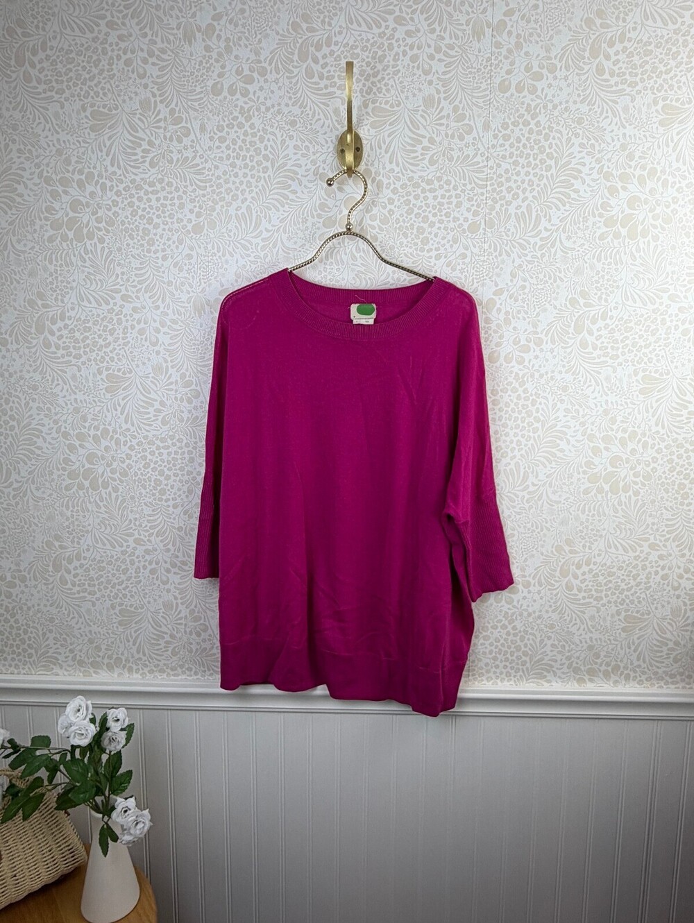 Anthropologie Magenta Pink Oversized Wool Blend Crewneck Sweater - Size - Small